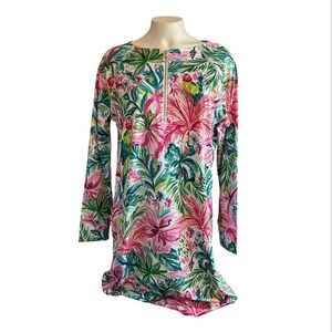 Vacation Resort Wear Swim Dress Coverup in Spa Blue Tropical Print